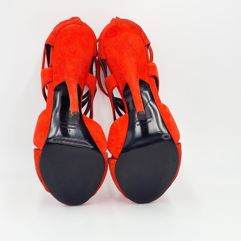Giuseppe Zanotti Sandals Red Suede Butterfly Cutout Sandals Size 37 - Picture 6 of 6